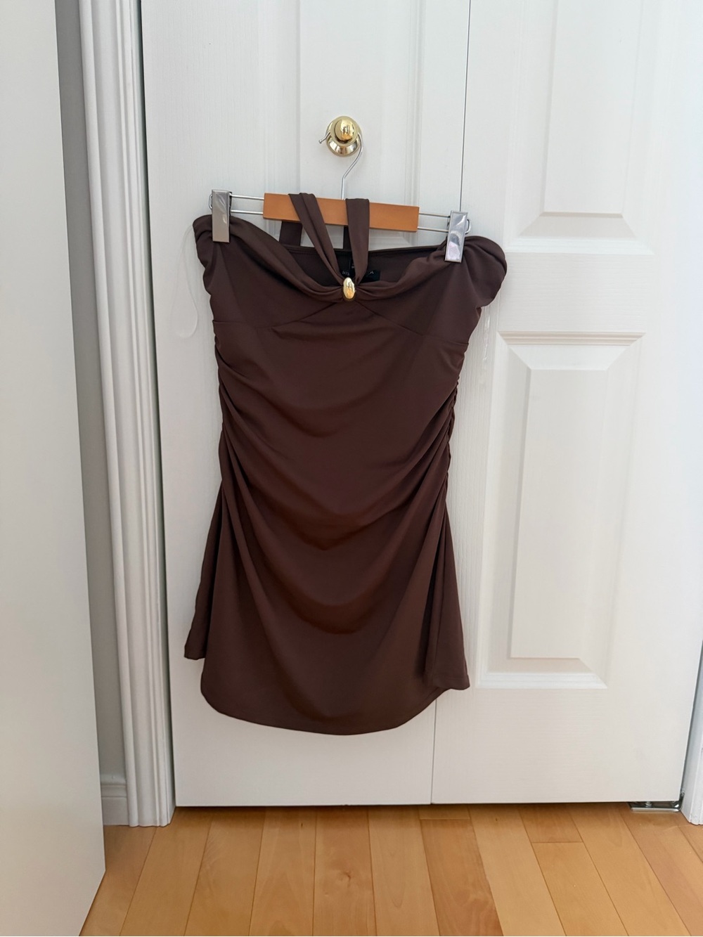 Strapless Ruched Brown Cocktail Dress